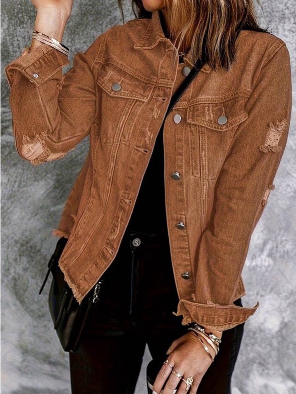 Distressed Rust Brown Denim Jacket